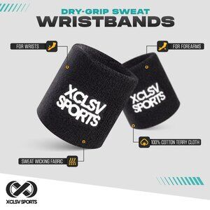 Black Terry Cloth Sweat-Wicking Sports Wrist Bands